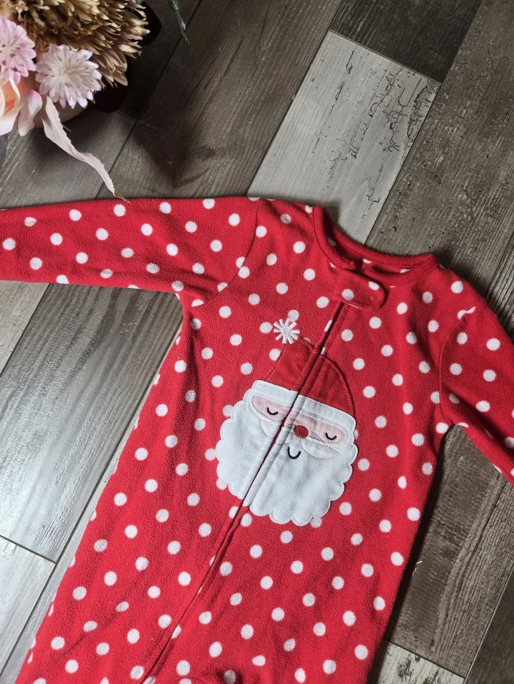 Carter's Red and White Polka Dot Santa Fleece Footie Footed Pajamas PJS Size 2T